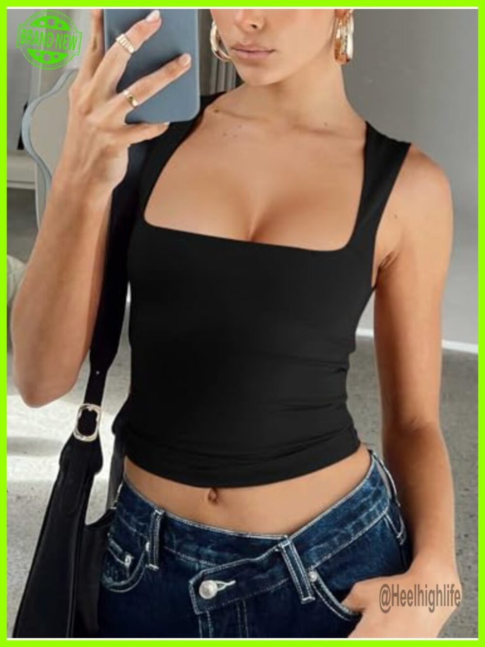 Square Neck Crop Top Double Lined Basic Tank Tops Going Out Clothes View 3